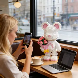 Heart Lucky Bear 3D Puzzle Building Blocks Decoration, Bookshelf Home Office Cabinet Decor, Party Living Room TV Stand Display Gift