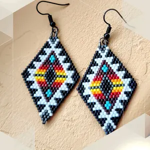 Black & White Brick Stitched Navajo Design Earrings