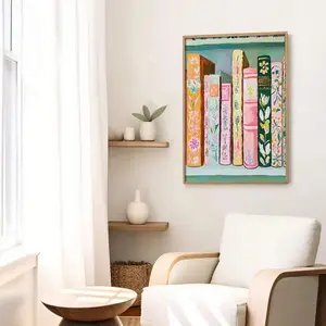 1pc Unframed Colorful Book Stack Reading Poster Bookish Preppy Art Painting Canvas Print Minimalist Wall Picture For Dorm,Apartment,Study Room,Living Room,Bedroom,Modern Home Decoration