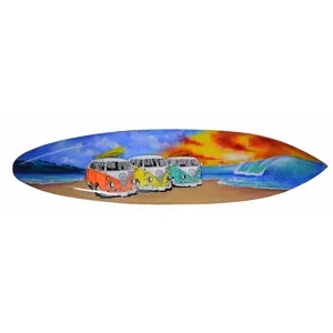 Volkswagen Transporter Kombi Microbus Bus Camper Bulli Hard Wood Handmade AIRBRUSH ART SURFBOARD Palm Tree Beach Ocean Surf 39" Sign Wall Plaque Art