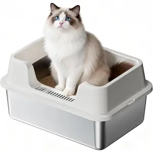 Stainless Steel Litter Box, XL Enclosed Cat Litter Boxes with Lid for Big Cats and Multi-Cats, High Sided, Anti-Urine Leakage Non-Stick Bottom Include Scoop Easy to Clean