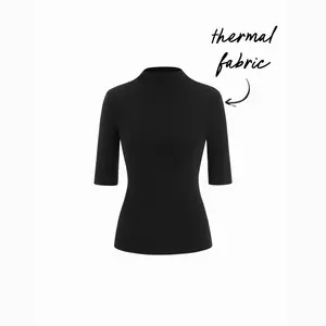 Cider Thermal Cotton-blend Stand Collar Solid Mid-length Sleeve Tee