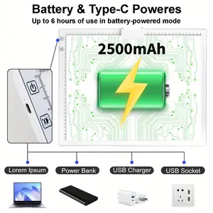 New A3 Light Box Drawing Light Pad - Portable Wireless Battery Powered Light Board, 3 Colors 6 Levels Brightness Tracing Light Box With Stand LED Light Pad For Diamond Painting Sketchin