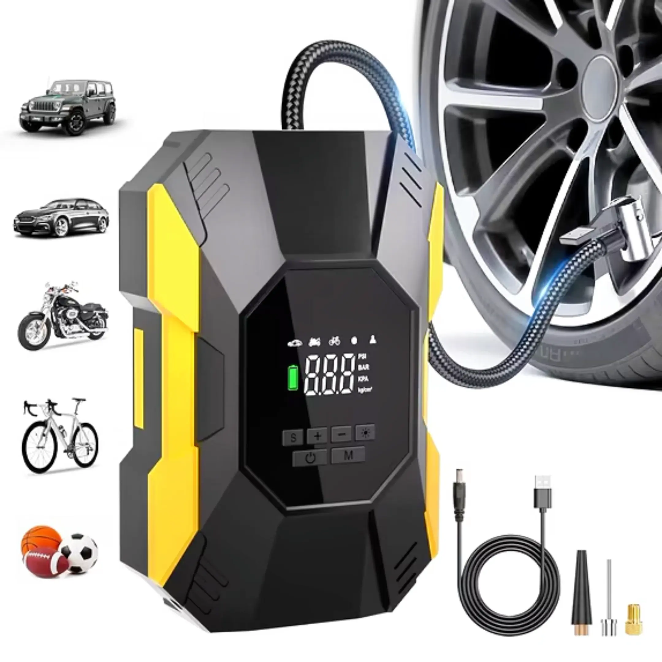 CaRSun Tire Inflator Portable Air Compressor - 5X Faster 150PSI Cordless Air Pump for Car Tires with Digital Pressure Gauge & Auto Shutoff battery power