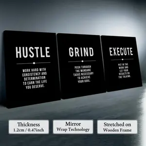 3-Piece Wooden Framed Canvas Wall Art Set |   Inspirational Typography Prints |   Modern Motivational Decor for Living Room, Bedroom & Office