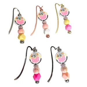 Beaded Bookmarks, "Just A Girl Who Loves Books" Accessory with Silicone-Hyphen Metal Charm, Hexagon Office Stationery for Reader Gifts, Book Box Bundle Item