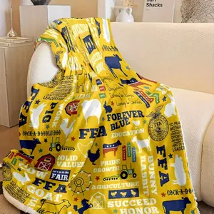 Machine Washable Easy Care Throw - FFA Farm & Agriculture Design, Polyester Knit Flannel Blanket with Cows, Horses, Goats, and Barns, Ideal for Travel & Home Decor, Travel Size, Travel Comfort Item Vibrant Print Blanket Durable Polyester-280GSM