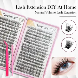 Eyelash Extension Kit, Individual Lash Clusters, Glue-Free DIY Lashes, Wispy Fishtail Style, Volume Focused Lashes, Lightweight & Odorless, with Tweezers and Brush, for Home & Daily Use, Diy Volume Eyelashes