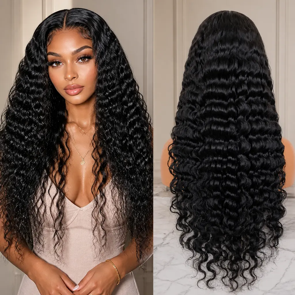 Women's Synthetic Lace Front Wig - Long Deep Curly, Fluffy Natural Tube-Curl Full Head Wig for Daily, Party Wear