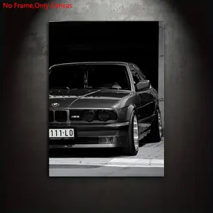 1 piece/set frameless canvas painting, retro realistic vehicle art, black classic performance car BMW M5 E34, perfect gift for vintage car enthusiasts, ideal gift for bedroom, living room, wall decor, Modern Home Decoration, Home Decor Supplies