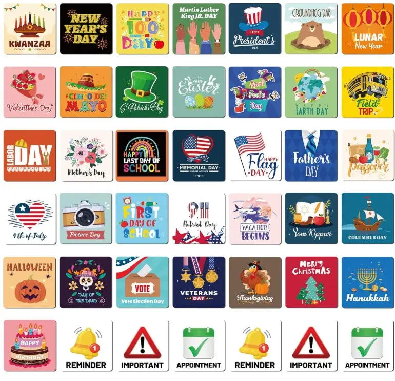 Holiday Magnets for Magnetic Calendar - 42PCS Graduation Memorial Day Father’s Day 4th of July Fridge Calendar Magnet Seasonal Magnetic Calendar for Classroom Home Festival Office White boar