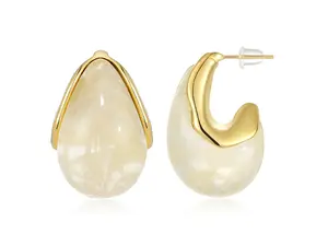 KissYan Acrylic Teardrop Earrings for Women, 14K Gold Plated Resin Chunky Hoop Earrings, Lightweight Hollow Open Drop Hoops Translucent Hypoallergenic Vintage Fashion & Jewelry for Christmas Gifts