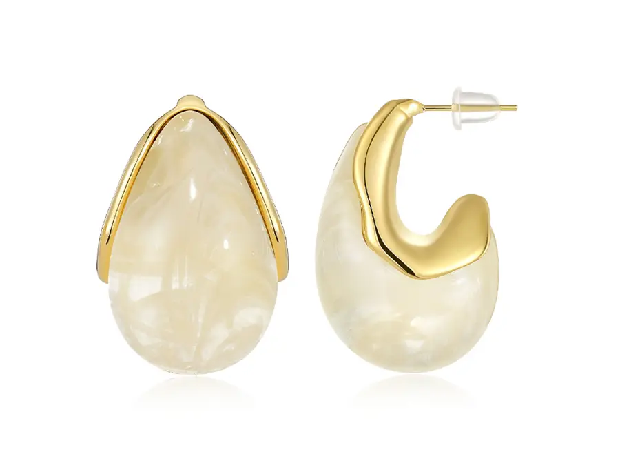 KissYan Acrylic Teardrop Earrings for Women, 14K Gold Plated Resin Chunky Hoop Earrings, Lightweight Hollow Open Drop Hoops Translucent Hypoallergenic Vintage Fashion & Jewelry for Christmas Gifts