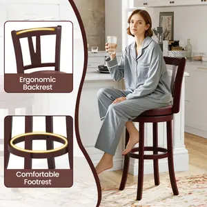 COSTWAY - Set of 2 Counter Height Swivel Barstools with High Backs and Footrests-30 inches