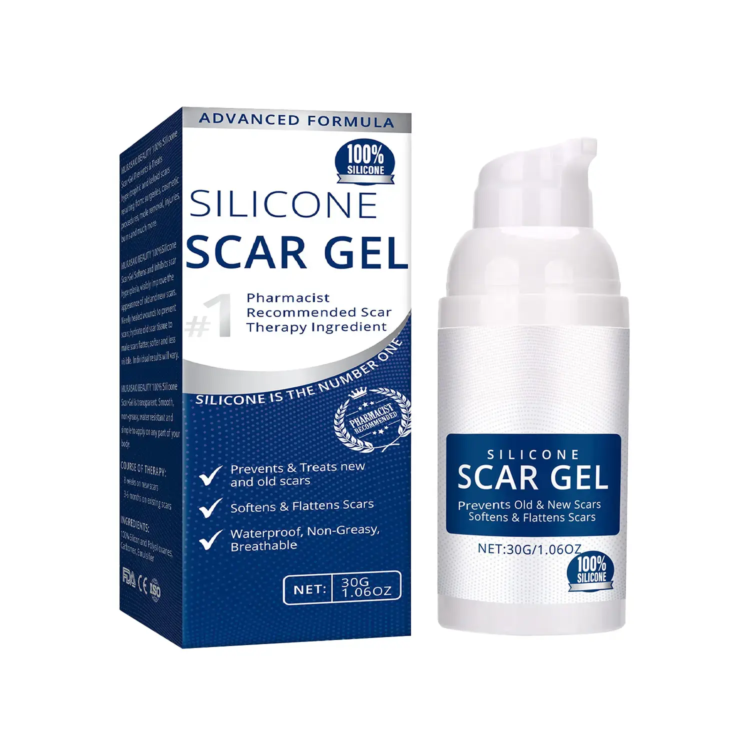Advanced Scar Gel with Allantoin - Moisturizing Treatment for Surgical, C-Section, Burn & Old Scars - For Face & Body, All Skin Types, 30g, Hydrate