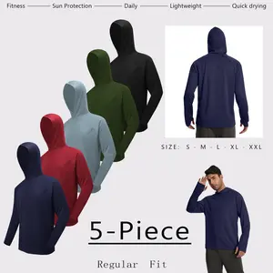 5 Packs Summer Men's hoodies Dry Fit Sun-protective Workout Tops  Men's Quick-drying Breathable Long-sleeved T-shirts Moisture-wicking Sweat-absorbing Casual Sportswear for Fitness Exercise Running at Home or Work Menswear Hoodie Sweatshirts Tops Pullover