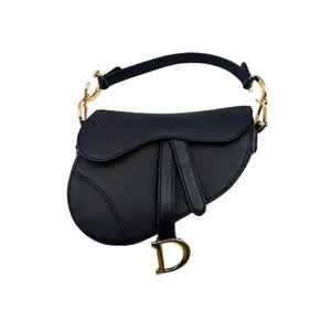 Pre-owned Dior Calfskin Crossbody Bags Black Mini Leather Saddle Bag With Strap DR592