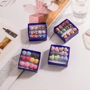 Fashion retro fabric buttons plastic hypoallergenic glue needles boxed earrings