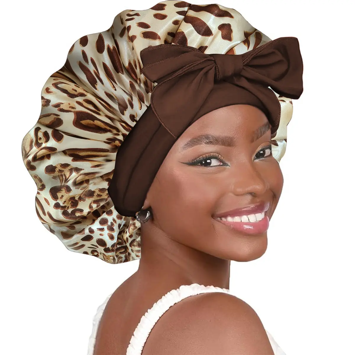 Reversible Satin Bonnet with Heatless Curling Ribbon, Double-Layer & Adjustable Night Cap for Frizz Control, Haircare for Women with Curly Hair