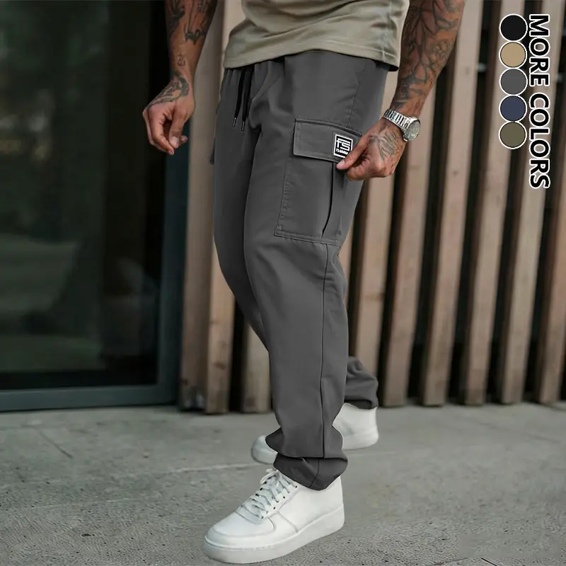 Men’s all-season outdoor casual cargo pants — loose straight-leg design, multiple pockets, adjustable drawstring waist; machine washable long pants suitable for hiking and everyday wear—an ideal gift for a boyfriend