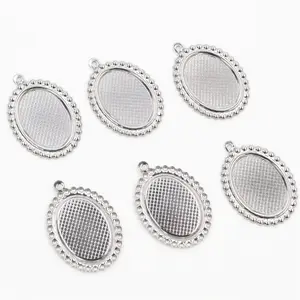 ( No Fade ) 10pcs 13x18mm Inner Size Stainless Steel Material Oval Style Cabochon Base Cameo Setting Pendant Tray (T7-38)