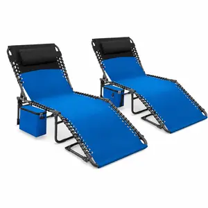 [FLASH SALE] Garvee Outdoor Chaise Lounge Chair, Foldable Tanning Chair with Carry Handle, Pillow, Side Pocket