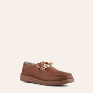 Hey Dude Men's Wally Grip Craft Brown Leather Lace Up Casual Shoes