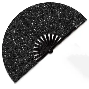 1 Count Glitter Large Rave Folding Clack Hand Fan for Men Women, Durable Light Handheld Fan for EDM, Festival, Club, Party, Dance