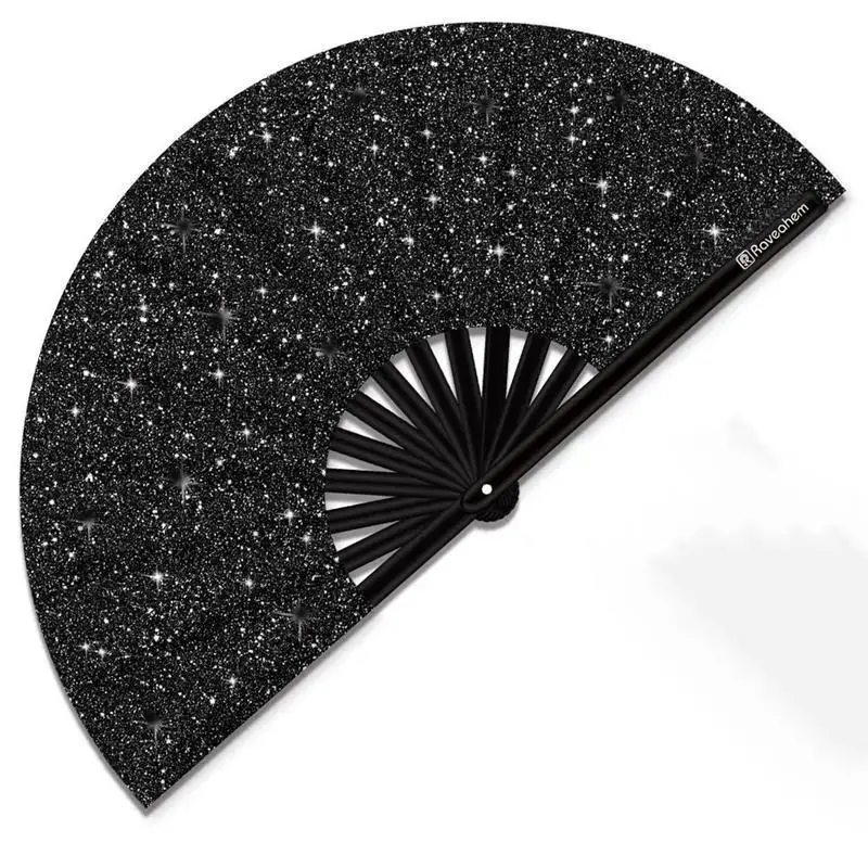 1 Count Glitter Large Rave Folding Clack Hand Fan for Men Women, Durable Light Handheld Fan for EDM, Festival, Club, Party, Dance, Decor, Portable Folding Fan