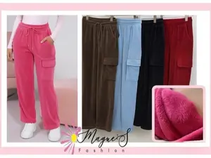 LB005-Women's Fur Lining Cargo Pants Multiple Colors Available for Casual Wear Cozy Warm Comfort