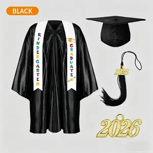 2026 Kindergarten Graduation Gown Cap Set, Kids Preschool Graduation Costume with Sash & 2026 Tassel, Black Graduation Outfit for Toddlers gifts