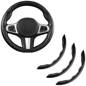 Universal 15 Inch Car Steering Wheel Cover, 3 Piece Segmented Matte Carbon Fiber Anti-Slip Breathable Protector, Black & Silver Matte for Auto Interior Decoration
