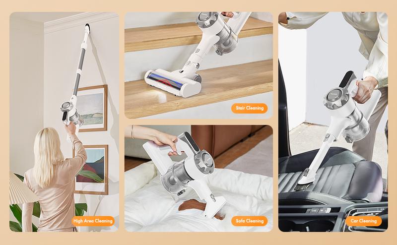 【Homeika 2025 newly upgraded】Trucozie T350 cordless vacuum features an 8-in-1 lightweight design with up to 45 minutes of runtime and 33Kpa of powerful suction. This rechargeable cordless vacuum is ideal for carpets, tiles, pet hair, and hardwood floors.