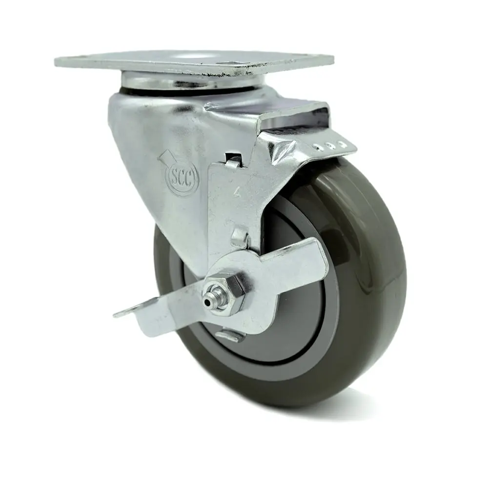 Service Caster SCC-20S414-PPUB-TLB-TP3 Lockable Swivel Caster, Top Lock Brake, 4 in. Gray Polyurethane Lockable Swivel Wheels, 4 x 4.5 in. Overall Top Plate, Lockable Wheels