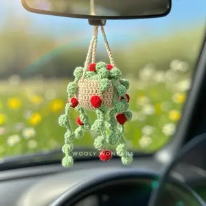 Red Flower String of Pearls Car Hanging Plant Accessories for Women interior accessory automotive decoration