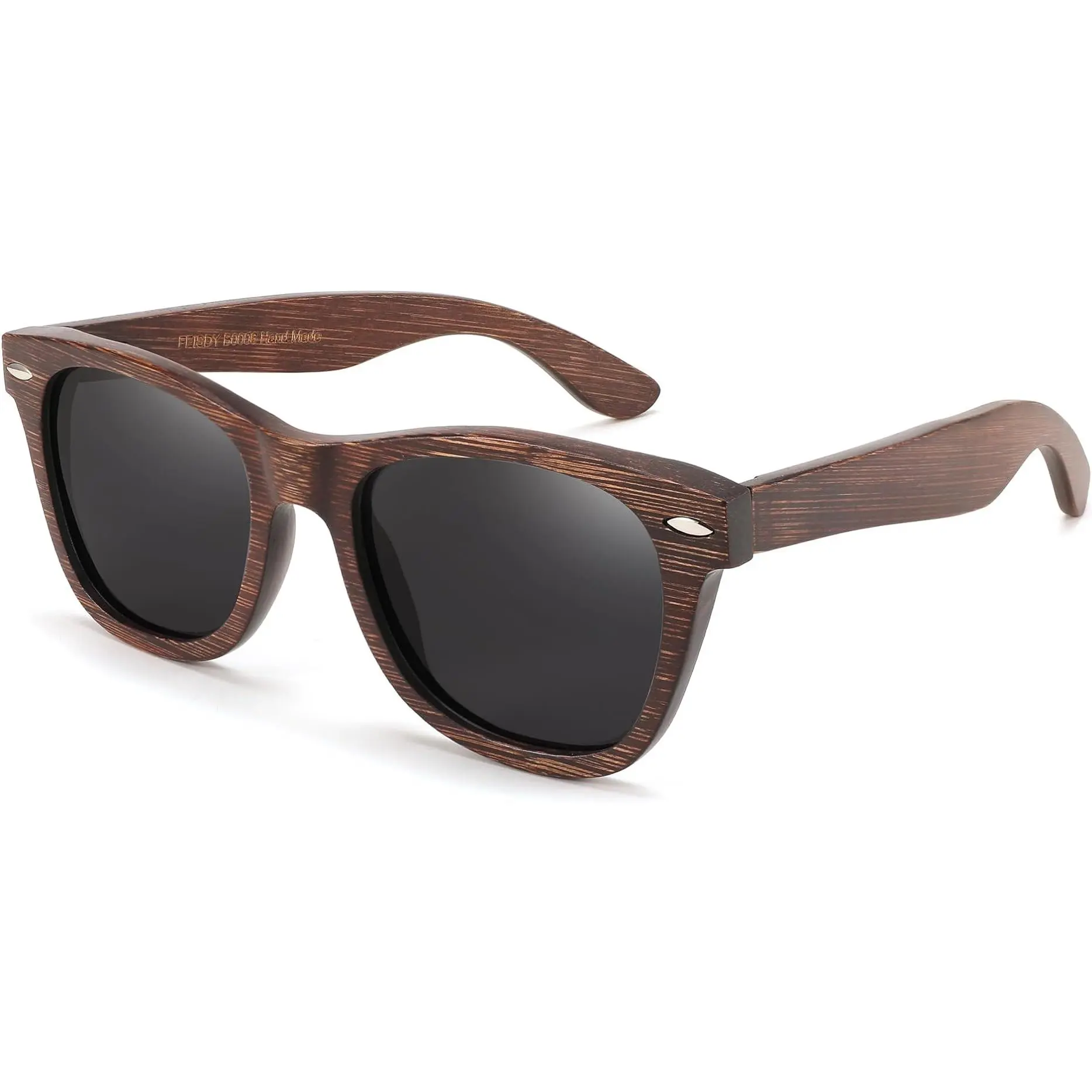 FEISEDY Woodes Sunglasses Polarized for Women Men, Bamboo Wood Handmade Frame, Classic Square UV400 Protection B0006