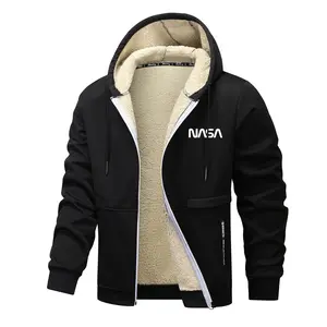 Winter thickened fleece hooded jacket, lambswool sweatshirt, fashionable casual trendy warm jacket, plush jacket
