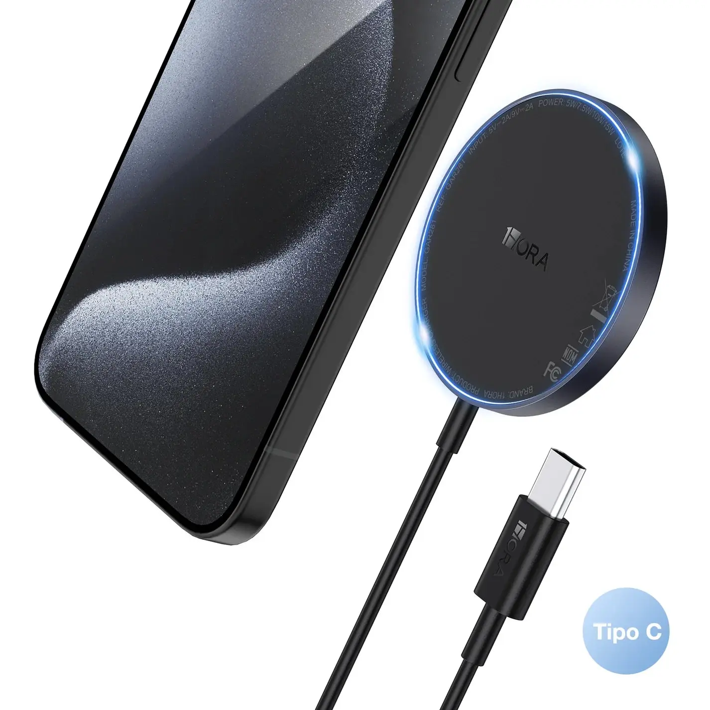 1 HORA GAR281 Slim 15W Qi wireless charger with Type-C cable
