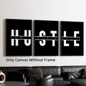 3Pcs/Set Optinal Frame Modern Motivational Quotes Hustle For Your Future Canvas Posters, Inspirational Office Wall Art, Aesthetic Room Decor, Artwork Wall Painting For Gift, Wall Picture for Living Room, Bedroom, Corridor, Home And Dormitory Decoration