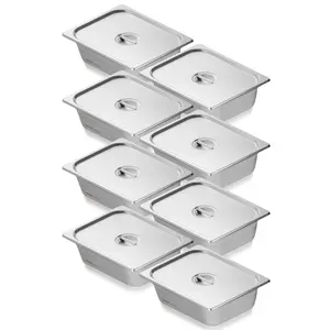 【Summervibes】VEVOR 8 Pack Hotel Pans, 1/2 Size Anti-Jam Steam Pan with Lid, 0.8mm Thick Stainless Steel Steam Table Pan, 4-Inch Deep Commercial Table Pan, Catering Storage Food Pan, for Industrial & Scientific Kitchen Sturdy