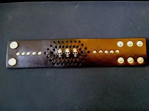 Black Leather 2 Inch Wide Cuff Bracelet with Skulls Be a Rockstar! ~Adjustable~