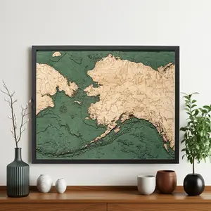 Alaska 3-D Nautical Wood Chart, Large, 24.5" x 31"
