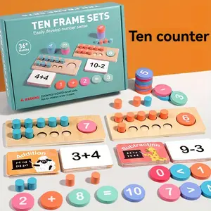 Wooden Ten Frame Math Learning Toy, 1 Box Early Education Counting & Number Sense Development Kit, Addition & Subtraction, Number Decomposition, Math Learning Tools