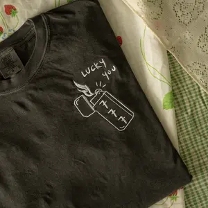"Lucky you" 777 Lighter Embroidered Gray Comfort Colors T-shirt