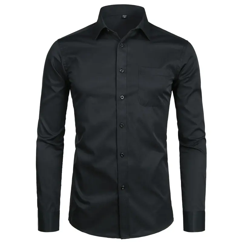ZEROYAA Men's Slim Fit Solid Dress Shirt, Korean Style Long Sleeve Button Up with Pocket, Thin Fabric for Casual Business Wear, Long Sleeves Add Polish And Coverage, Easy To Layer With Jackets Or Coats, Basic, Fitted, Work, Patch Pocket