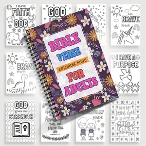 1pc 5.5x8.3 Inch Spiral-Bound Bible Coloring Book- Inspirational Scriptures + Stunning Flowers, Designed for Adults to Relieve Stress, Spark Creativity in Leisure Time - For Everyone Drawing Book