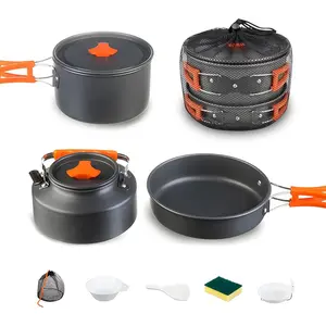 Collapsible Camping Cookware Set, Portable 4-in-1 Outdoor Camping Pots and Pans Set with Nonstick Frypan, Pot, Kettle & Carry Bag, Hard-Anodized Aluminum for Camping, Hiking (2-6 Person)