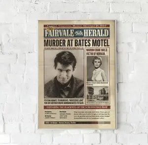 Psycho 1960 Horror Movie Newspaper Poster Norman Bates Marion Crane Fairvale Vintage Retro Poster Halloween Gift Women Men Home Wall Decor