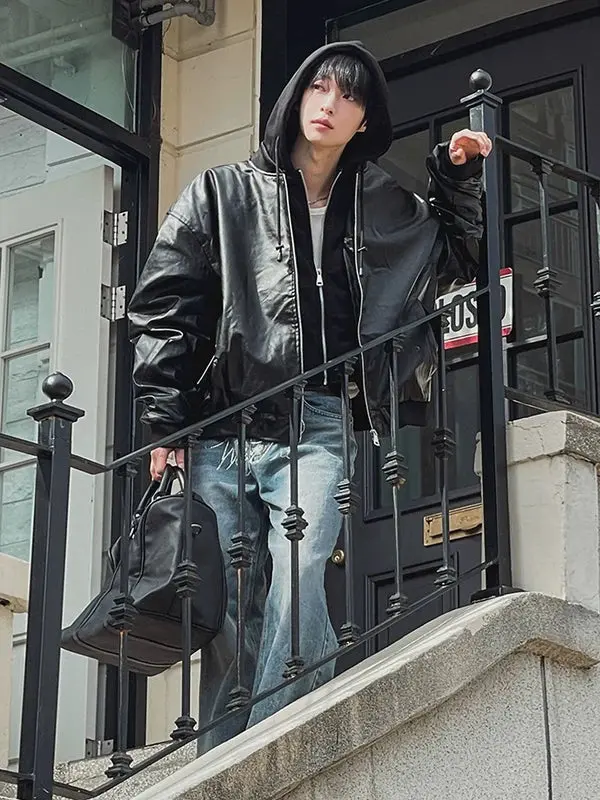 Night-Out Glossy Bomber Vintage-Inspired Leather Look Stand Collar Moto Design Heavyweight High-Shine Fabric Seasonal Layering Iconic Street Styles XAT Signature