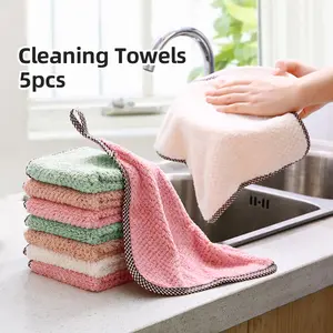 5 Pack Kitchen Towels, Dishwashing Cloth, Multipurpose Cleaning Cloths, Absorbent Coral Fleece Material, Perfect for Cleaning Dishes & Tables, Reusable, Ideal for Christmas Festival Use